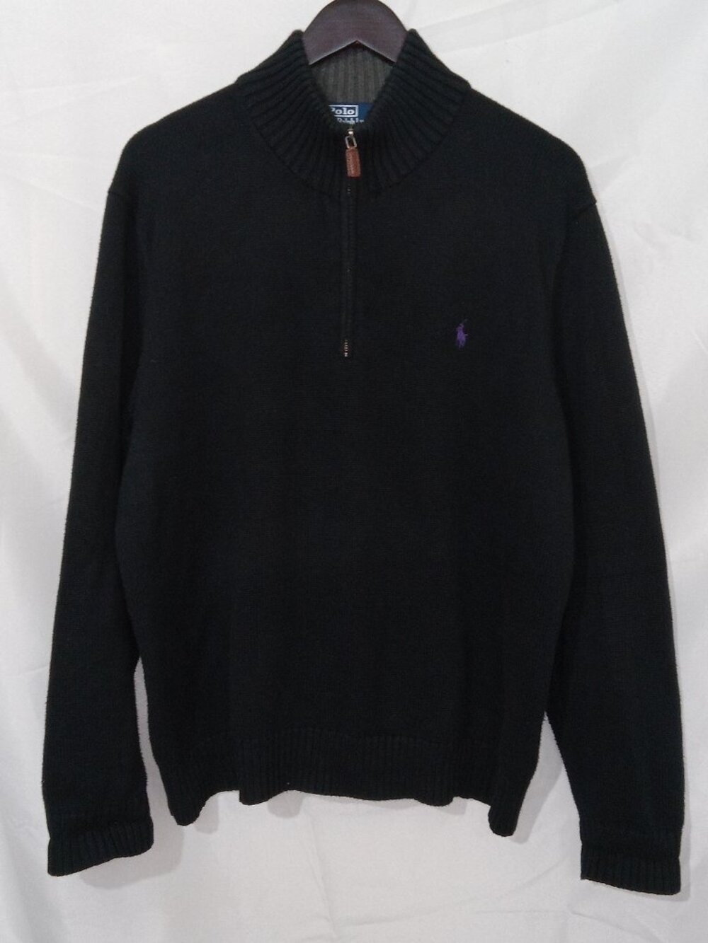 Polo Ralph Lauren Quarter Zip Knit Sweater Mens XL Black Cotton Pony Logo Preppy